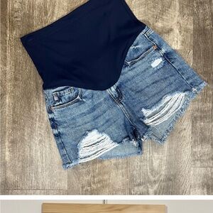 Pinkblush Distressed Cut Off Maternity Over The Belly Shorts